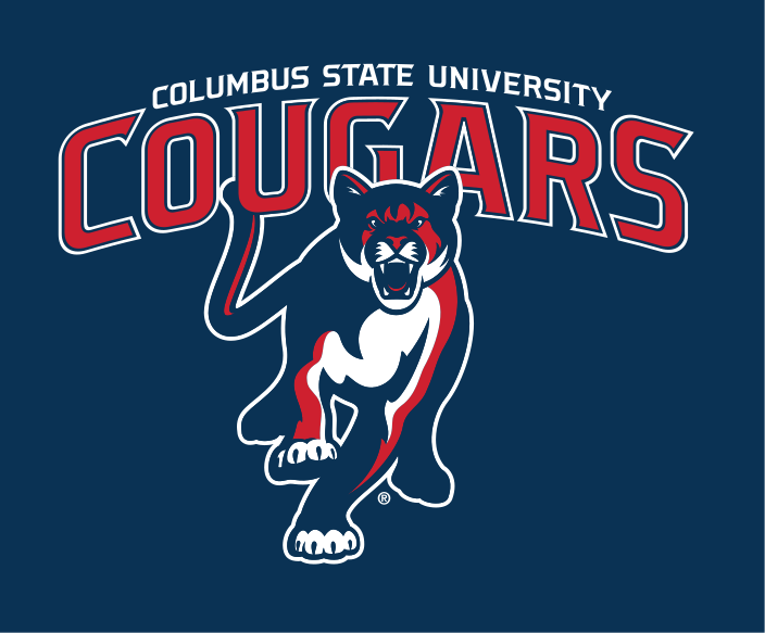 Columbus State University Cougars primary mark, full name, color on navy variant, cell 2
