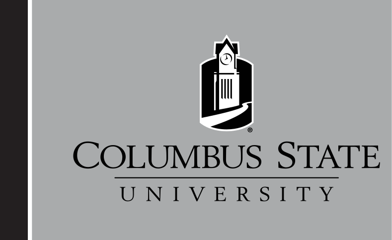 Columbus State University logo, horizontal lockup, black on grey variant, cell 41