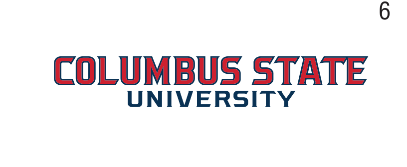 Columbus State University wordmark, stacked blue/red variant, cell 67