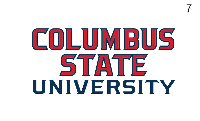 Columbus State University wordmark, blocky stacked blue/red variant, cell 73