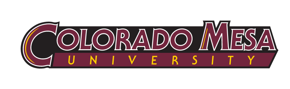 Colorado Mesa University wordmark, maroon and gold outline variant, cell 17