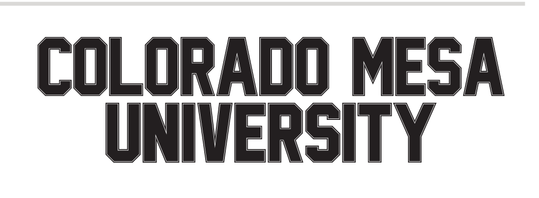 COLORADO MESA UNIVERSITY wordmark, stacked black with white outline variant, cell 55