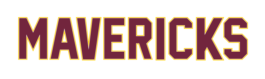 MAVERICKS wordmark, maroon with gold outline variant, cell 44