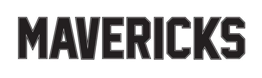 MAVERICKS wordmark, black with white outline variant, cell 47