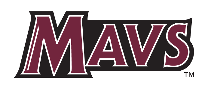Mavs wordmark, maroon and white outline variant, cell 23