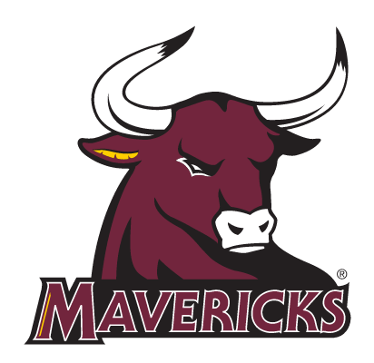 Rowdy mascot head with Mavericks wordmark, full color variant, cell 26