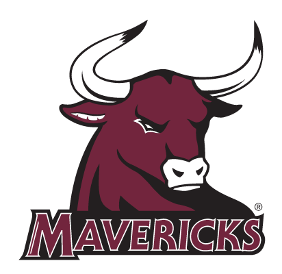 Rowdy mascot head with Mavericks wordmark, full color variant, cell 27