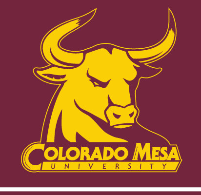 Rowdy mascot head with Colorado Mesa University wordmark, gold one-color on maroon background variant, cell 33