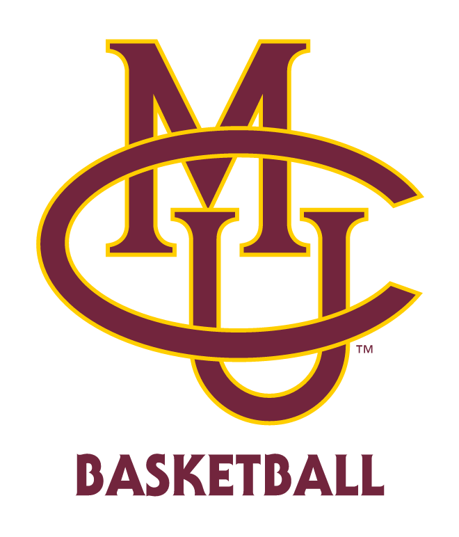 CMU interlocking lettermark with sport name, maroon with gold outline, BASKETBALL variant, cell 58