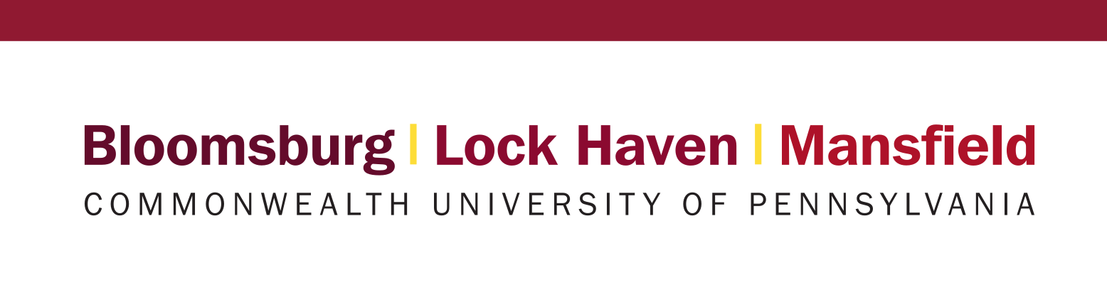 Bloomsburg Lock Haven Mansfield wordmark, color, full university name variant, cell 1