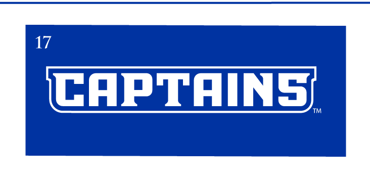 Captains wordmark, white with blue outline on blue background variant, cell 17
