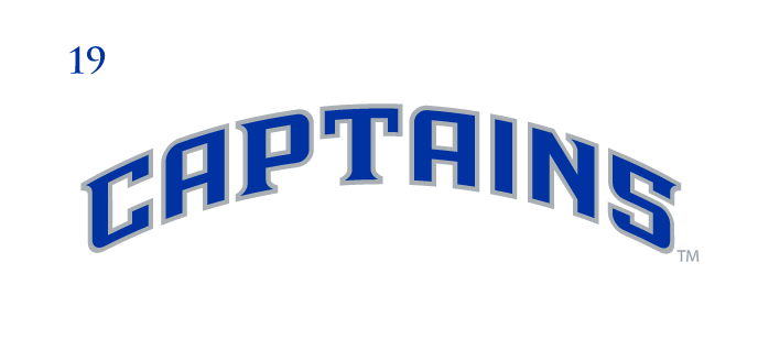Captains arched wordmark, blue with grey outline variant, cell 19