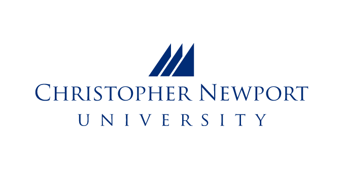Christopher Newport University institutional logo, stacked, blue variant, cell 23
