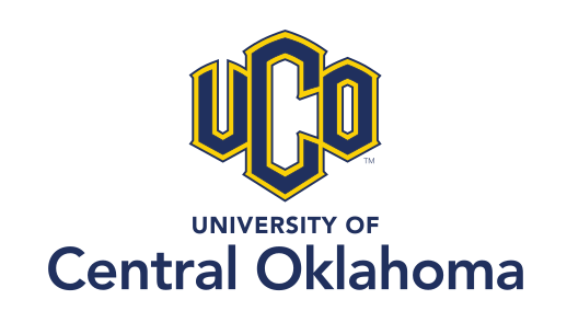 UCO logo, stacked with university name, blue and yellow variant, cell 5