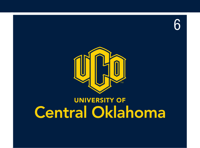 UCO logo, stacked with university name, yellow and blue on navy background variant, cell 6