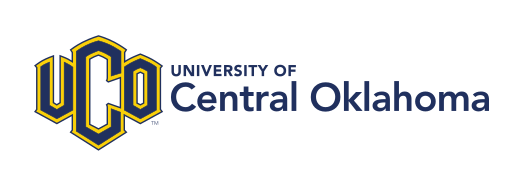 UCO logo, horizontal with university name, blue and yellow variant, cell 13