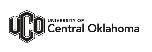 UCO logo, horizontal with university name, black and white variant, cell 15