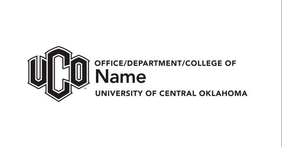 UCO logo with department name, horizontal, black on white variant, cell 43