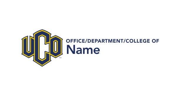 UCO logo with department name, horizontal, full color on white, short text variant, cell 45