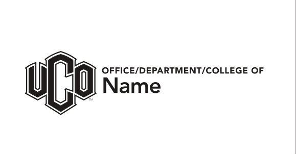UCO logo with department name, horizontal, black on white, short text variant, cell 47