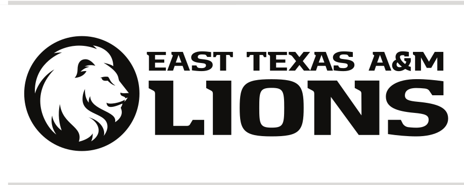 lion head with EAST TEXAS A&M LIONS wordmark, black/white variant, cell 33