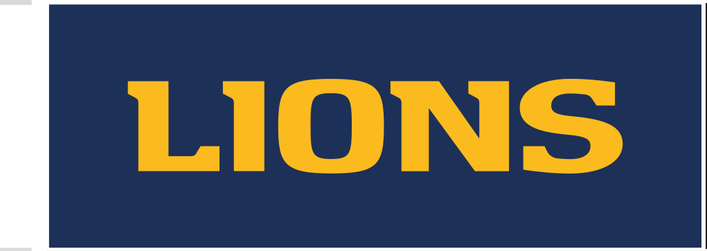 LIONS wordmark, gold on blue variant, cell 39