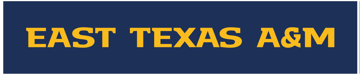 East Texas A&M wordmark, gold on navy variant, cell 47