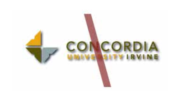 Concordia University Irvine logo, color with red diagonal line variant