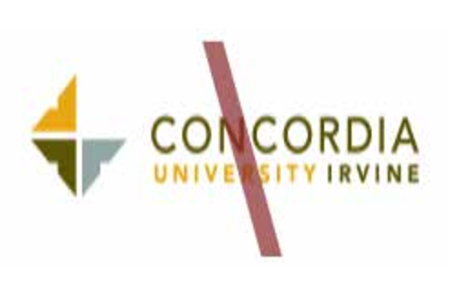 Concordia University Irvine logo, color with red diagonal line variant