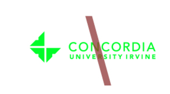 Concordia University Irvine logo, color with red diagonal line and green text variant