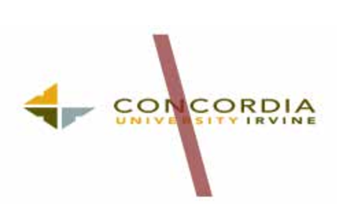 Concordia University Irvine logo, color with red diagonal line variant