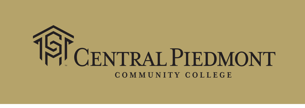 Central Piedmont Community College logo, horizontal, black on gold variant, cell 3