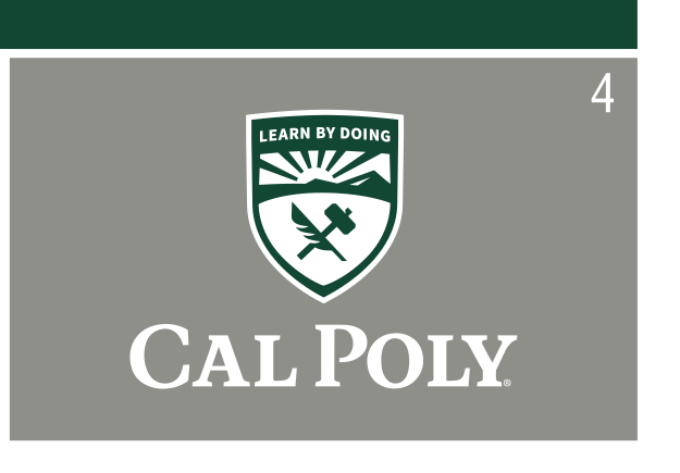 Cal Poly wordmark with shield, 2 color on grey, stacked variant, cell 4