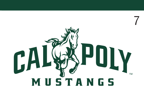 Cal Poly Mustangs wordmark with mascot, 1 color green variant, cell 7