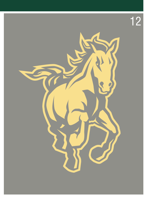 Mustang mascot icon, 1 color gold on grey variant, cell 12
