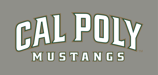 Cal Poly Mustangs wordmark, 3 color on grey variant, cell 37
