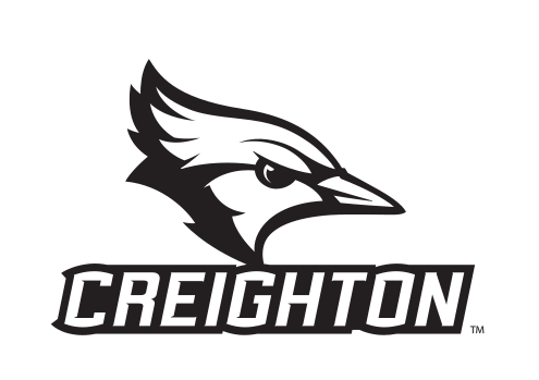 Bluejay head with Creighton wordmark, black/white alt on white variant, cell 23