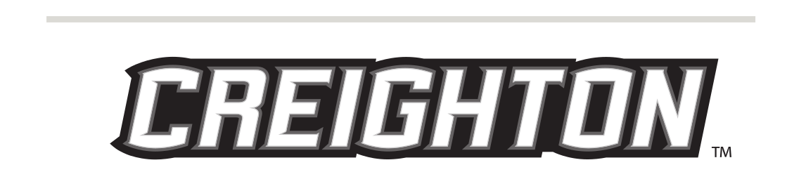 CREIGHTON wordmark, white on white, black outline variant, cell 95