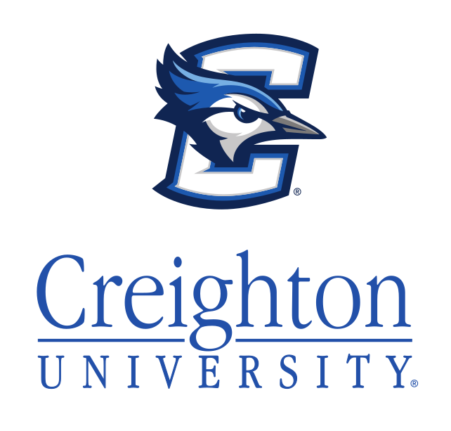 Creighton University vertical lockup, Creighton Blue variant, cell 128