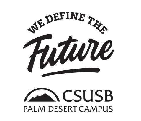 We Define the Future Palm Desert Campus logo, black stacked variant, cell 147