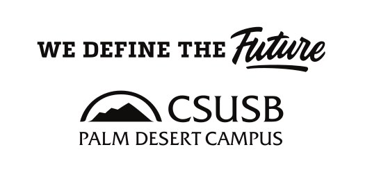We Define the Future Palm Desert Campus logo, black horizontal variant, cell 155