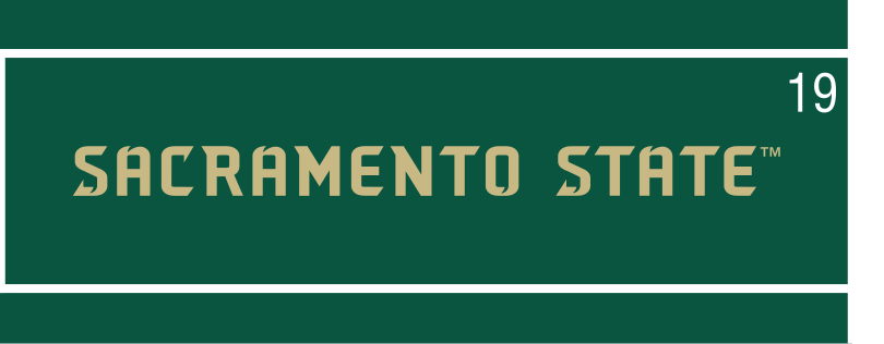 Athletic Wordmark, SACRAMENTO STATE, gold on green variant, cell 19