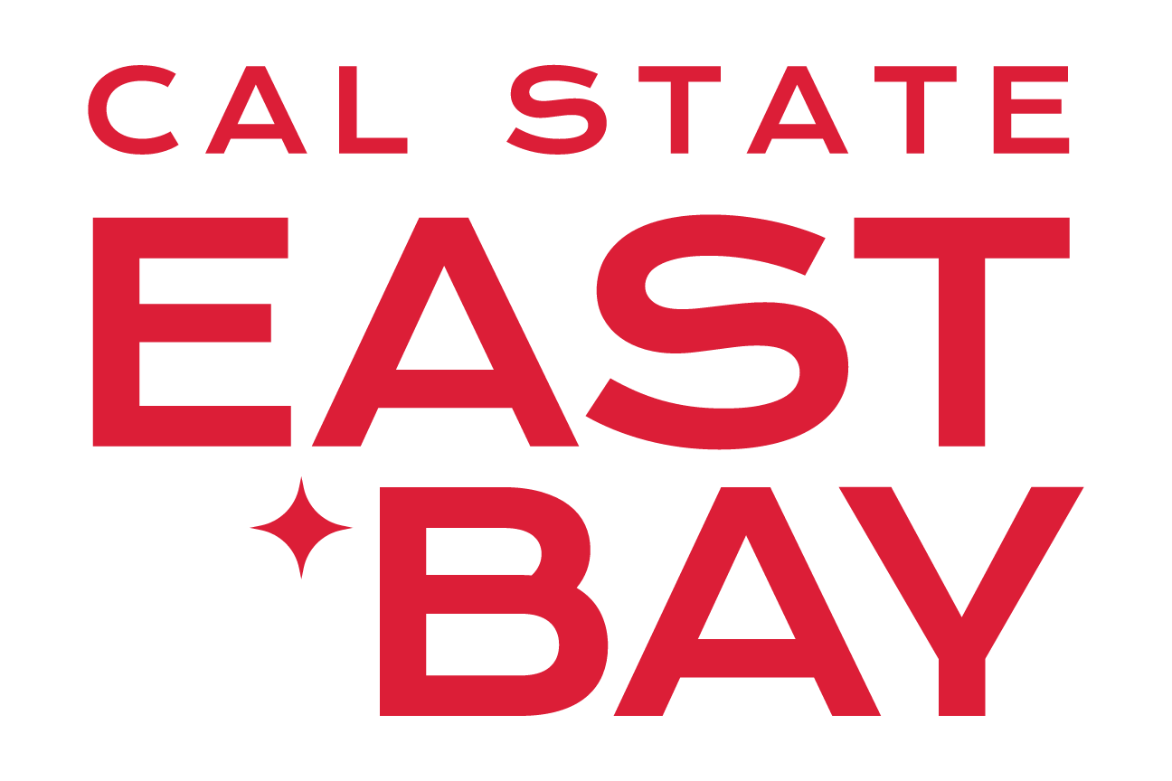 Cal State East Bay stacked logo variant 3, red/black variant, cell 13