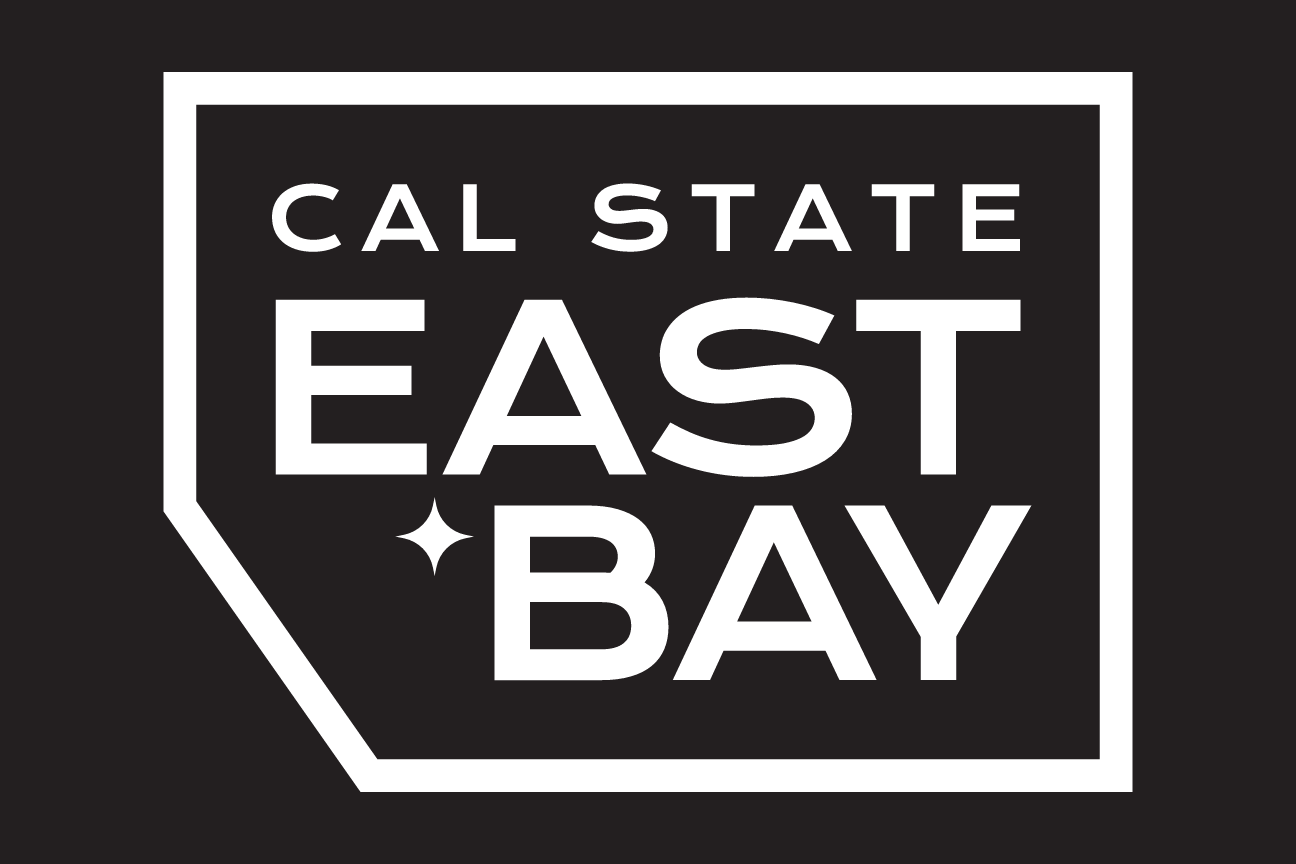 Cal State East Bay container logo, white outline, square, black background, white star variant, cell 58