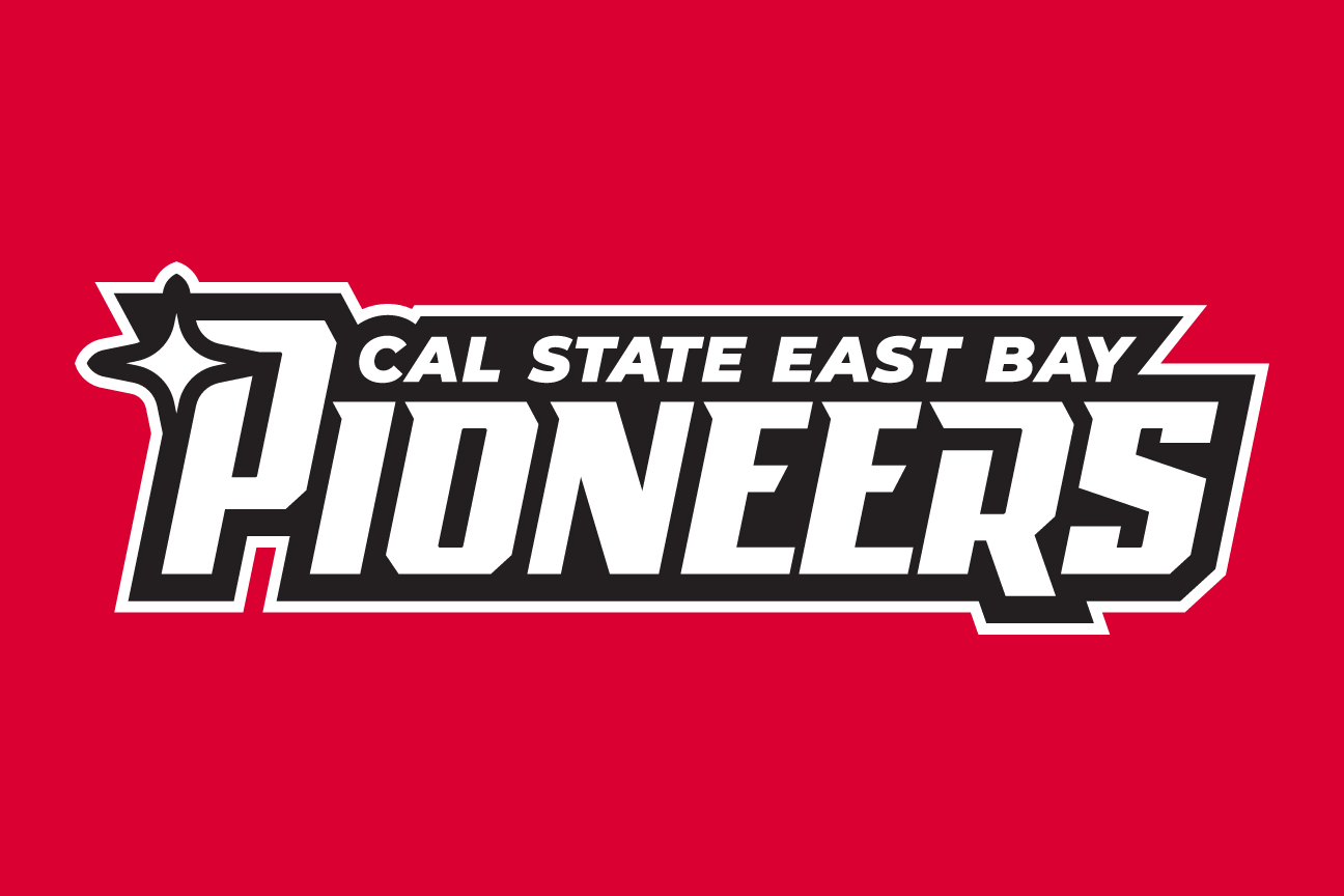 Pioneers wordmark, white/black on red variant, cell 61