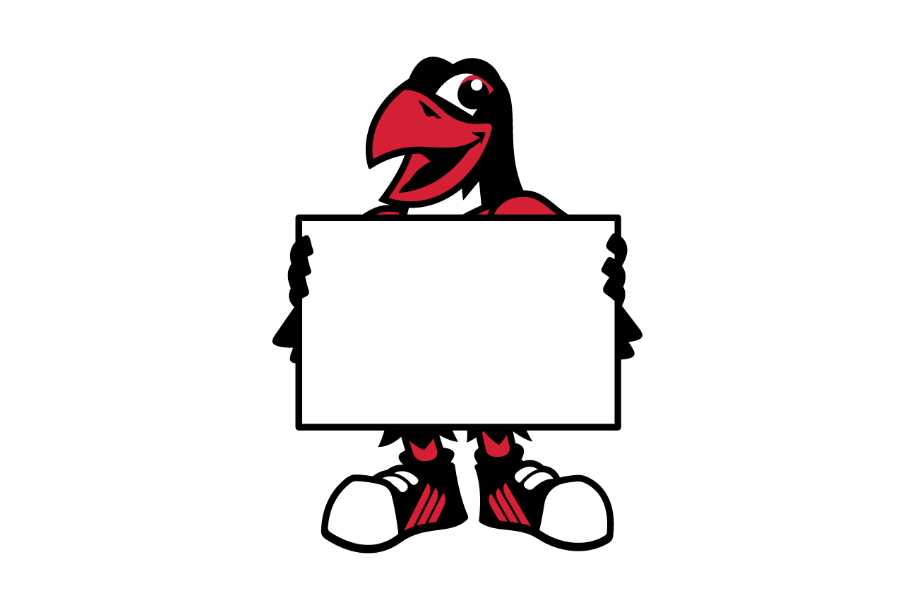 mascot, holding sign, red jersey, white outline variant, cell 84