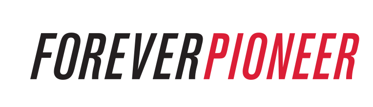Forever Pioneer wordmark, red/black variant, cell 23