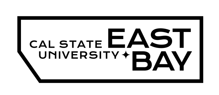 Cal State University East Bay container logo, black outline, horizontal, white fill variant, cell 48