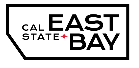 Cal State East Bay container logo, black outline, horizontal variant, cell 45