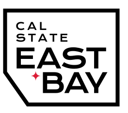 Cal State East Bay container logo, black outline, square stacked variant, cell 47